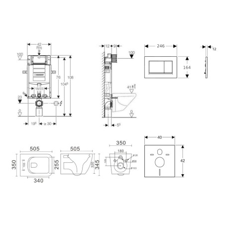 Geberit Kombifix - Set de bâti-support, cuvette Arkas et abattant softclose, plaque de déclenchement Sigma30, Noir mat/noir
