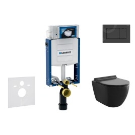 Geberit Kombifix - Set de bâti-support, cuvette Gaia, abattant softclose et plaque de déclenchement Sigma30, noir mat/noir