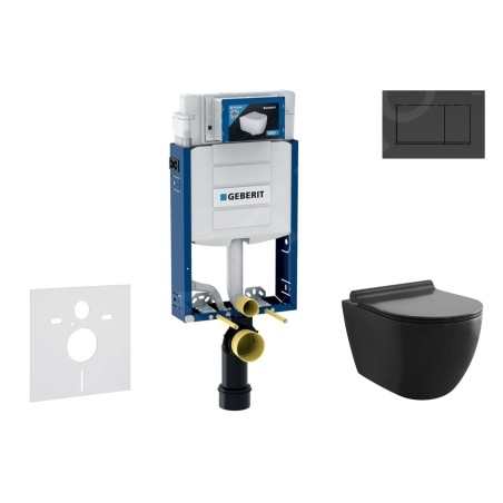 Geberit Kombifix - Set de bâti-support, cuvette Gaia, abattant softclose et plaque de déclenchement Sigma30, noir mat/noir