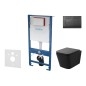 kielle Genesis - Set de bâti-support, cuvette Arkas I et abattant softclose, plaque de déclenchement Gemini III, noir mat