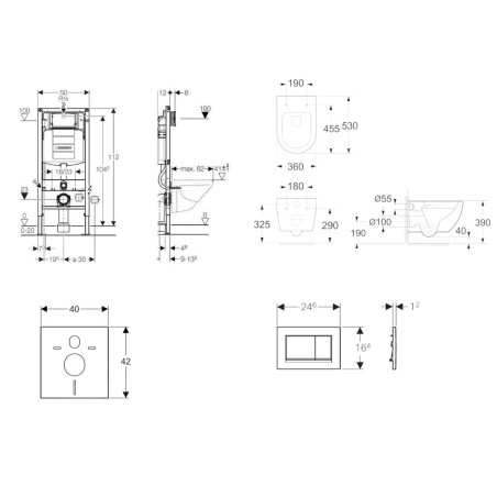 Geberit Duofix - Set de bâti-support, cuvette Oudee et abattant softclose, plaque de déclenchement Sigma30, noir mat/noir