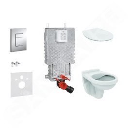 Grohe Uniset - Set d'installation pré-murale, cuvette Alpha avec abattant, plaque de déclenchement Skate Cosmopolitan, chrome