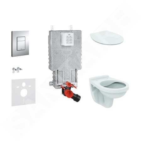 Grohe Uniset - Set d'installation pré-murale, cuvette Alpha avec abattant, plaque de déclenchement Skate Cosmopolitan, chrome