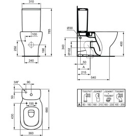 Ideal Standard Tesi - Réservoir de chasse, alimentation par le bas, blanc T356801