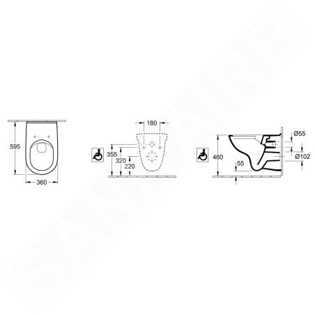 Villeroy & Boch ViCare - WC suspendu pour personne à mobilité réduite, sortie arrière, DirectFlush, blanc alpin 4695R001