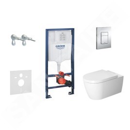 Grohe Rapid SL - Ensemble bâti-support, cuvette de toilette et siège ME by Starck, Rimless, SoftClose, plaque Skate Cosmo,