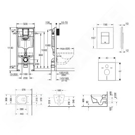 Grohe Rapid SL - Ensemble bâti-support, cuvette de toilette et siège ME by Starck, Rimless, SoftClose, plaque Skate Cosmo,