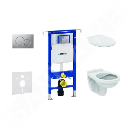 Geberit Duofix - Set d'installation pré-murale, cuvette Alpha avec abattant, plaque de déclenchement Sigma01, chrome mat