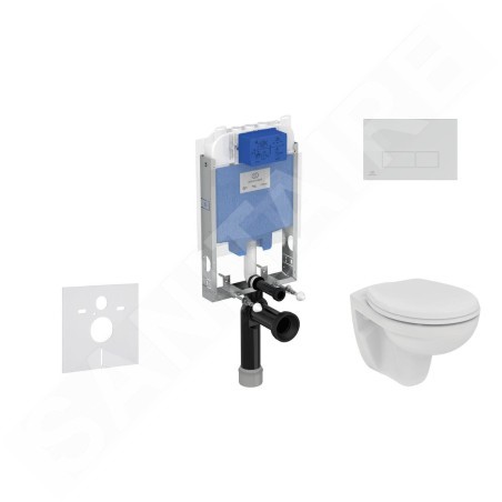 Ideal Standard ProSys - Ensemble pour WC suspendu, cuvette et abattant Eurovit, Plaque de déclenchement Oleas M2, Rimless,