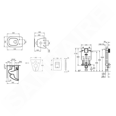 Grohe Uniset - Bâti-support pour WC suspendu + cuvette et abattant Ideal Standard Tesi 38643SET-KF