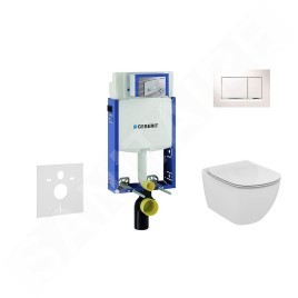 Geberit Kombifix - Bâti-support pour WC suspendu avec plaque de déclenchement Sigma 30, blanc/chrome brillant + Ideal Standard