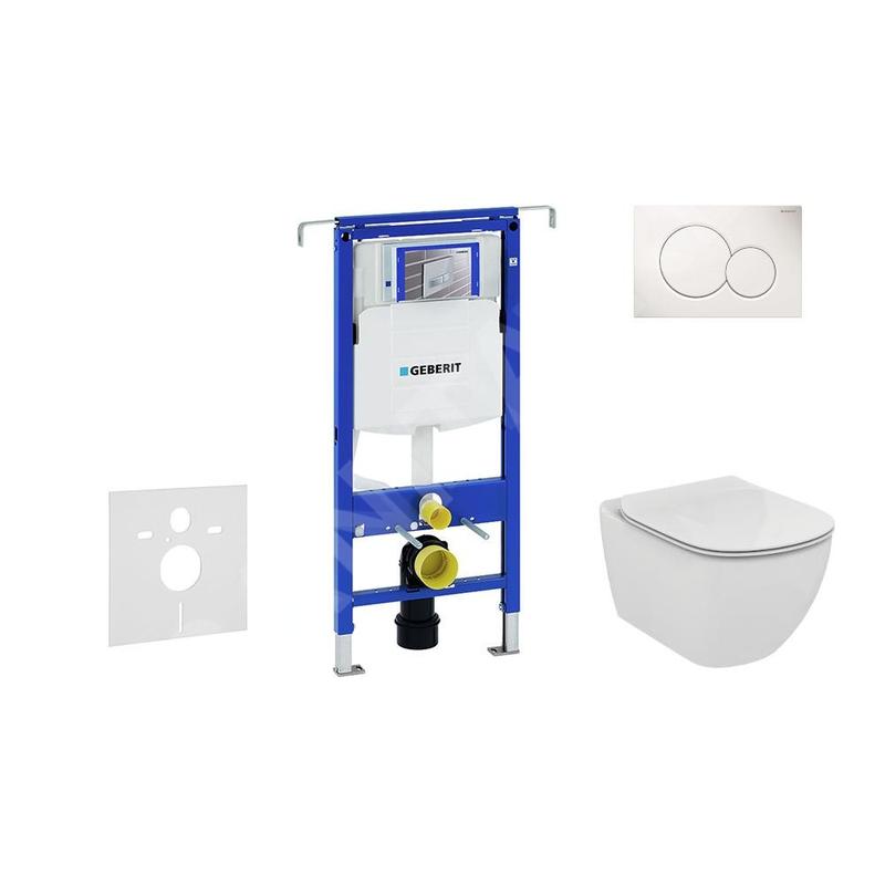 Geberit Duofix - Bâti-support pour WC suspendu avec plaque de déclenchement Sigma 01, blanc alpin + Ideal Standard Tesi –