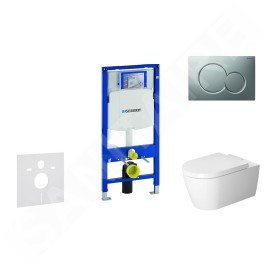 Geberit Duofix - Ensemble bâti-support, cuvette de toilette et siège ME by Starck, Rimless, SoftClose, plaque Sigma01, chrome