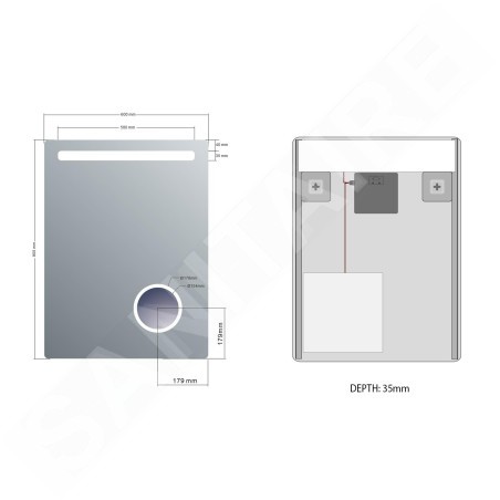 Sapho Astro - Mirroir 600x800 mm, éclairage LED, miroir de rasage MIRL2