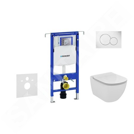 Geberit Duofix - Bâti-support pour WC suspendu avec plaque de déclenchement Sigma01, blanc alpin + Ideal Standard Tesi -