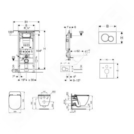 Geberit Duofix - Bâti-support pour WC suspendu avec plaque de déclenchement Sigma01, blanc alpin + Ideal Standard Tesi -