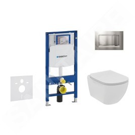 Geberit Duofix - Set de bâti-support, WC suspendu Rimless + abattant SoftClose Ideal Standard Tesi, plaque de déclenchement