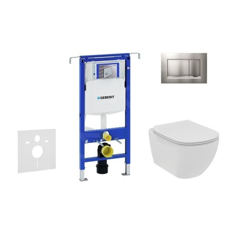 Geberit Duofix - Set de bâti-support, WC suspendu Rimless+ abattant SoftClose Ideal Standard Tesi, plaque de déclenchement