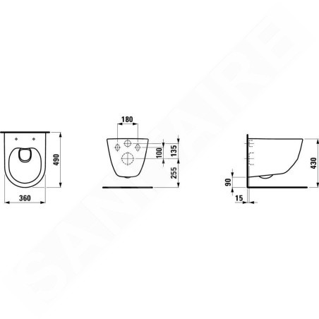 Laufen Pro - WC suspendu Compact, 490x360 mm, Rimless, blanc H8209650000001