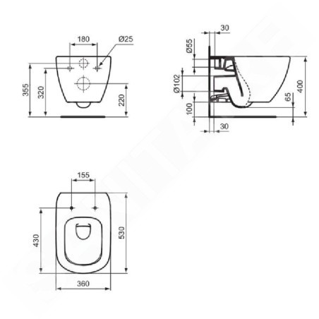 Ideal Standard Tesi - WC suspendu, AquaBlade, blanc mat T0079V1