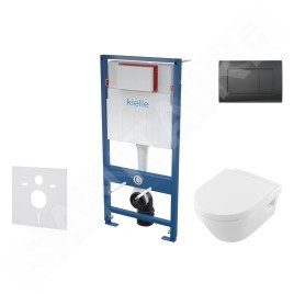 kielle Genesis - Set de bâti-support, cuvette Architectura et abattant softclose, CeramicPlus, plaque de déclenchement Gemini