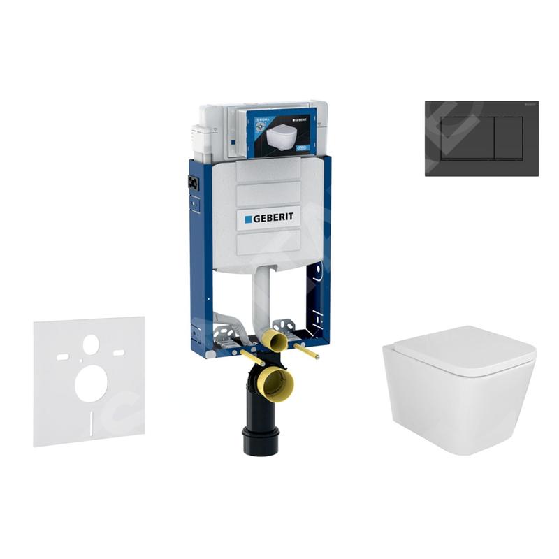 Geberit Kombifix - Set de bâti-support, cuvette Arkas et abattant softclose, plaque de déclenchement Sigma30, Noir mat/noir