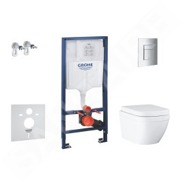 Grohe Solido - Set d’installation murale, toilettes et siège Euro Ceramic, softclose, Triple Vortex, bouton Even, chrome
