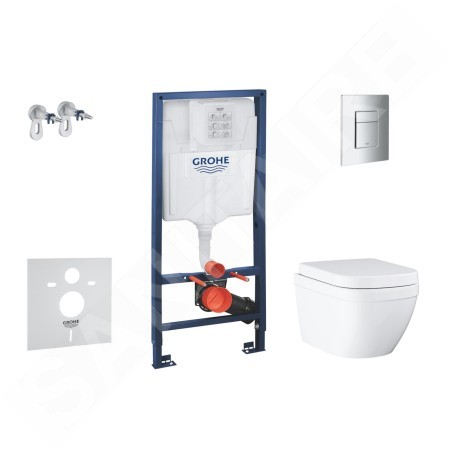 Grohe Solido - Set d’installation murale, toilettes et siège Euro Ceramic, softclose, Triple Vortex, bouton Even, chrome