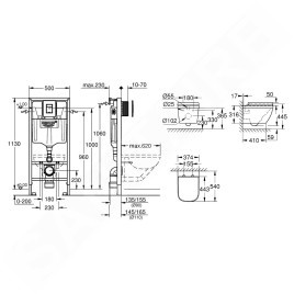 Grohe Solido - Set d’installation murale, toilettes et siège Euro Ceramic, softclose, Triple Vortex, bouton Even, chrome