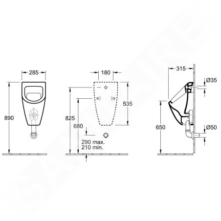 Villeroy & Boch Subway 2.0 - Urinoir à action siphonique pour installation avec abattant, CeramicPlus, blanc alpin 751301R1