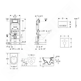 Geberit Duofix - Bâti-support pour WC suspendu avec plaque de déclenchement Sigma 50, blanc alpin + Villeroy Boch – cuvette et