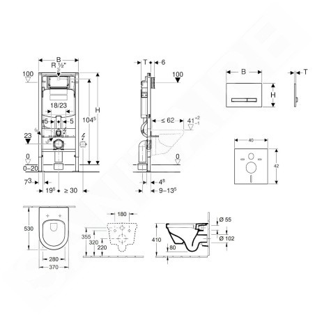 Geberit Duofix - Bâti-support pour WC suspendu avec plaque de déclenchement Sigma 50, blanc alpin + Villeroy Boch – cuvette et