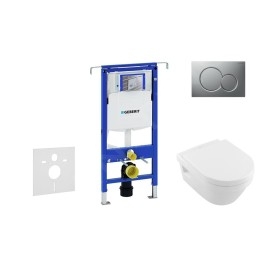 Geberit Duofix - Bâti-support pour WC suspendu avec plaque de déclenchement Sigma01, chrome mat + Villeroy Boch - cuvette et