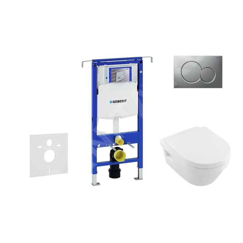 Geberit Duofix - Bâti-support pour WC suspendu avec plaque de déclenchement Sigma01, chrome mat + Villeroy Boch - cuvette et