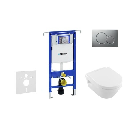 Geberit Duofix - Bâti-support pour WC suspendu avec plaque de déclenchement Sigma01, chrome mat + Villeroy Boch - cuvette et