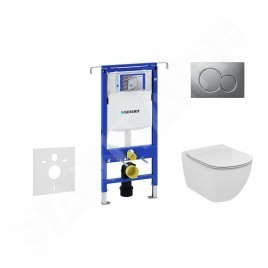 Geberit Duofix - Bâti-support pour WC suspendu avec plaque de déclenchement Sigma01, chrome mat + Ideal Standard Tesi - cuvette