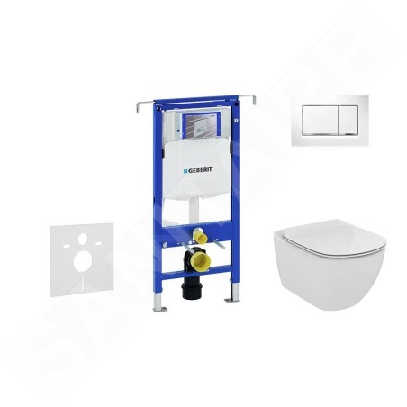 Geberit Duofix - Bâti-support pour WC suspendu avec plaque de déclenchement Sigma30, blanc/chrome poli + Ideal Standard Tesi -
