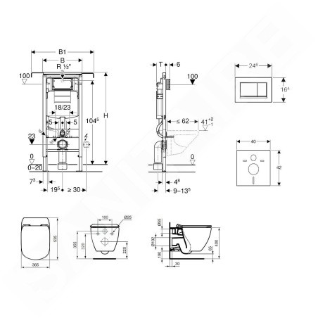 Geberit Duofix - Bâti-support pour WC suspendu avec plaque de déclenchement Sigma30, blanc/chrome poli + Ideal Standard Tesi -