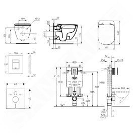 Grohe Uniset - Set de bâti-support, WC suspendu Rimless + abattant Ideal Standard Tesi, plaque de déclenchement Skate