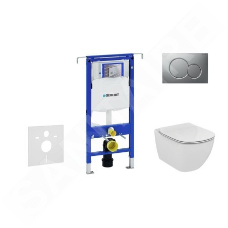 Geberit Duofix - Bâti-support pour WC suspendu avec plaque de déclenchement Sigma 01, chrome mat+ Ideal Standard Tesi – cuvette