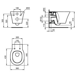 Ideal Standard Connect Air - WC suspendu, AquaBlade, noir E0054V3