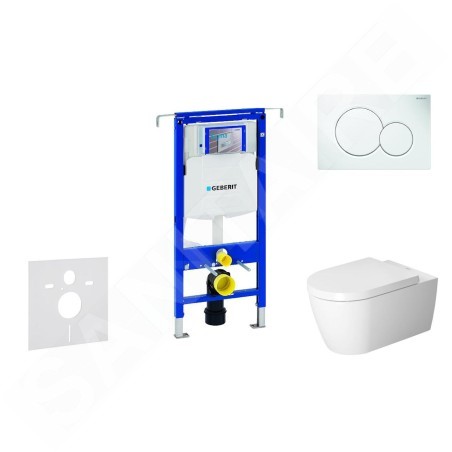 Geberit Duofix - Ensemble bâti-support, cuvette de toilette et siège ME by Starck, Rimless, SoftClose, plaque Sigma01, blanc