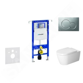 Geberit Duofix - Ensemble bâti-support, cuvette de toilette et siège ME by Starck, Rimless, SoftClose, plaque Sigma01, chrome