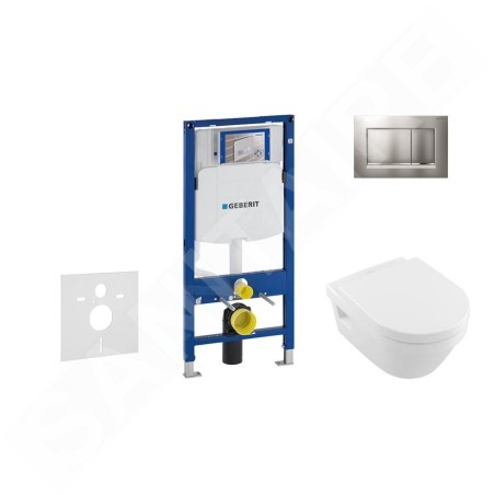 Geberit Duofix - Bâti-support pour WC suspendu avec plaque de déclenchement Sigma30, chrome mat/chrome + Villeroy Boch –