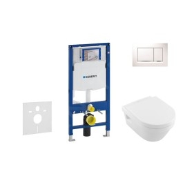 Geberit Duofix - Bâti-support pour WC suspendu avec plaque de déclenchement Sigma 30, blanc/chrome brillant+ Villeroy Boch –