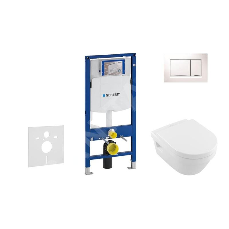 Geberit Duofix - Bâti-support pour WC suspendu avec plaque de déclenchement Sigma 30, blanc/chrome brillant+ Villeroy Boch –
