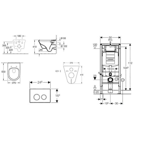 Geberit Duofix - Bâti-support pour WC suspendu avec plaque de déclenchement Sigma 30, blanc/chrome brillant+ Villeroy Boch –