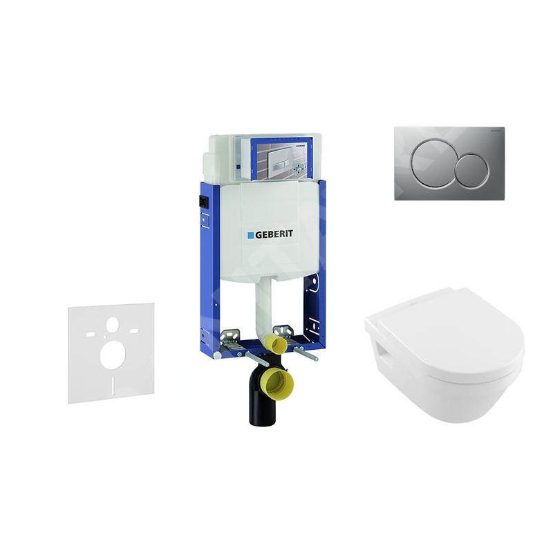 Geberit Kombifix - Bâti-support pour WC suspendu avec plaque de déclenchement Sigma01, chrome mat + Villeroy Boch – cuvette et Geberit Kombifix - Bâti-support pour WC suspendu avec plaque de déclenchement Sigma01, chrome mat + Villeroy Boch – cuvette et