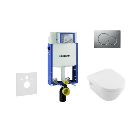 Geberit Kombifix - Bâti-support pour WC suspendu avec plaque de déclenchement Sigma01, chrome mat + Villeroy Boch – cuvette et