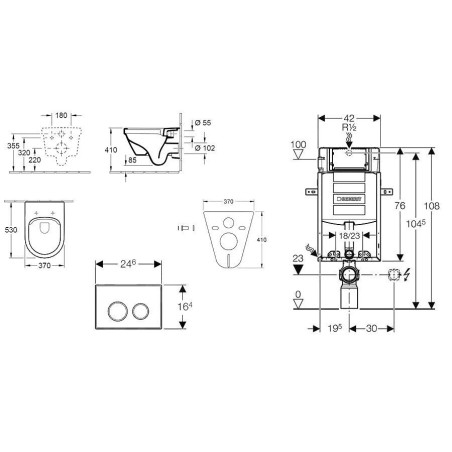 Geberit Kombifix - Bâti-support pour WC suspendu avec plaque de déclenchement Sigma01, chrome mat + Villeroy Boch – cuvette et